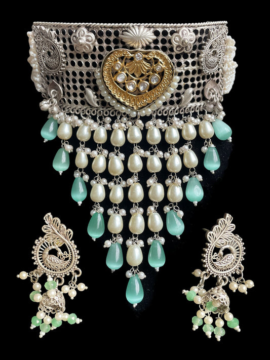 Conjunto navratri de plata india/Conjunto kundan de plata/gargantilla de plata oxidada/gargantilla india moderna/joyería de plata india/collar Sabyasachi/antiguo  MerakeJewelry