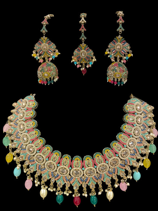 Conjunto de joyas sabyasachi/conjunto kundan rosa/joyería Nikkah/gargantilla india de oro rosa/conjunto paquistaní tikka jhumka/gargantilla Walima/conjunto de polki multicolor  MerakeJewelry