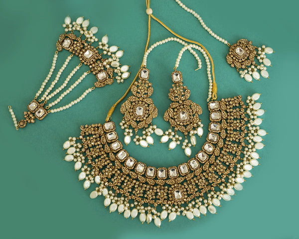 Collar indio polki perla/kundan oro Set/joyería nikkah con passa/collar Polki sabyasachi/joyería de boda india/joyería paquistaní
