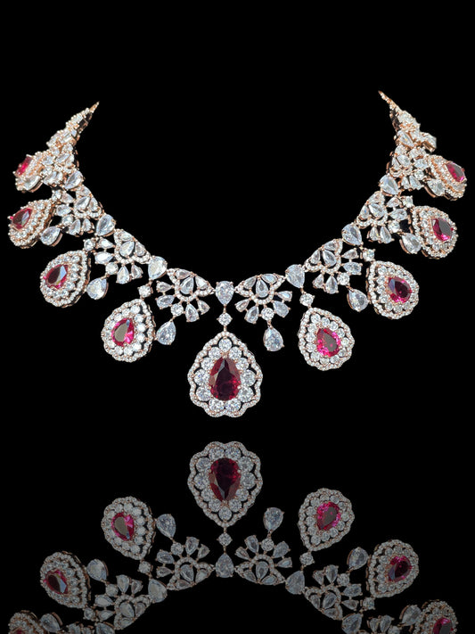 Gargantilla india de diamantes de plata/gargantilla de diamantes de oro rosa con tikka jhumka/joyería de recepción india/gargantilla de diamantes americana con juego tikka  MerakeJewelry