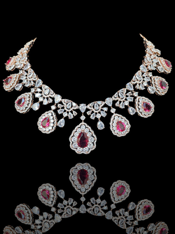 Gargantilla india de diamantes de plata/gargantilla de diamantes de oro rosa con tikka jhumka/joyería de recepción india/gargantilla de diamantes americana con juego tikka