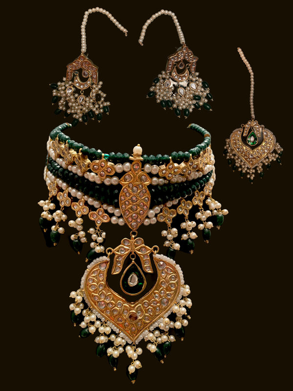 Joyería Nikkah/Collar Walima/Juego de gargantilla Thapa Kundan/Gargantilla de oro con conjunto Tikka y jhumka/Joyería thapa paquistaní/gargantilla de oro Punjabi