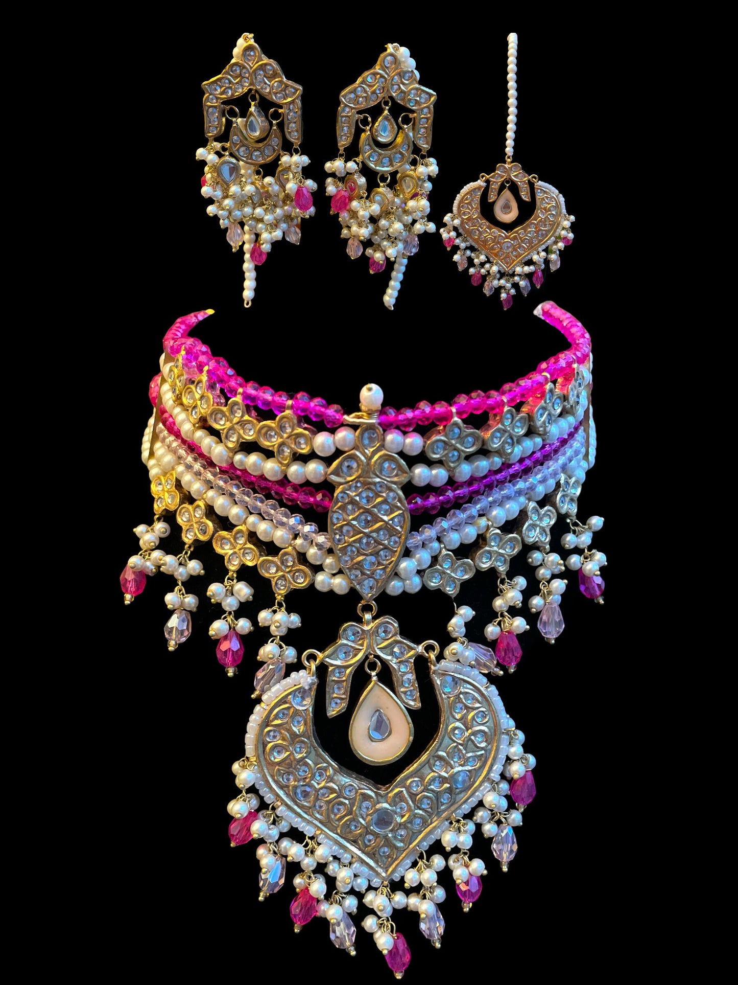 Joyería Nikkah/Collar Walima/Juego de gargantilla Thapa Kundan/Gargantilla de oro con conjunto Tikka y jhumka/Joyería thapa paquistaní/gargantilla de oro Punjabi