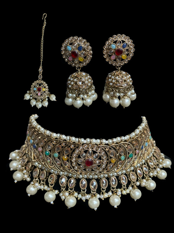 Conjunto nupcial completo indio/boda india Kundan gargantilla multi/Polki collar blanco/joyería de boda paquistaní con tikka/gargantilla de boda punjabi