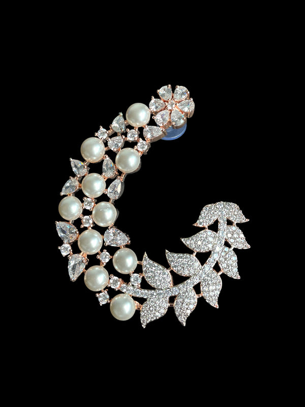pearl earrings stud silver/Rose gold studs/lightweight statement earrings silver white/modern unique pearl half hoop/diamond cz pearl jhumka