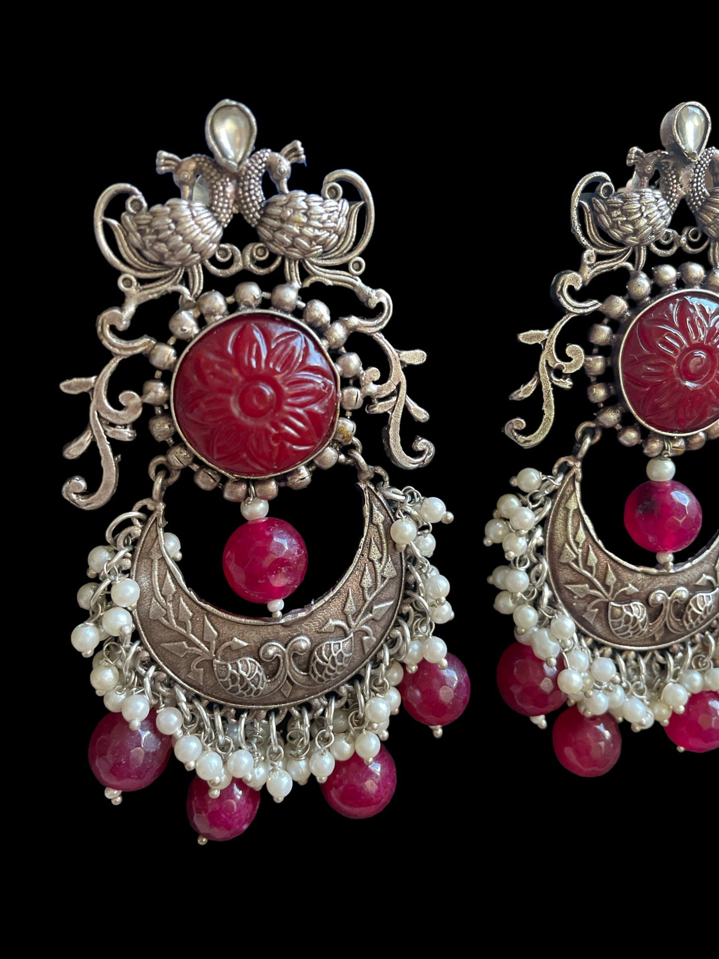 Silver Festive Jhumka/Bollywood earrings/Silver Antique traditional jhumki/Pakistani Earrings/Bridal long pearl earrings/simple light jhumka
