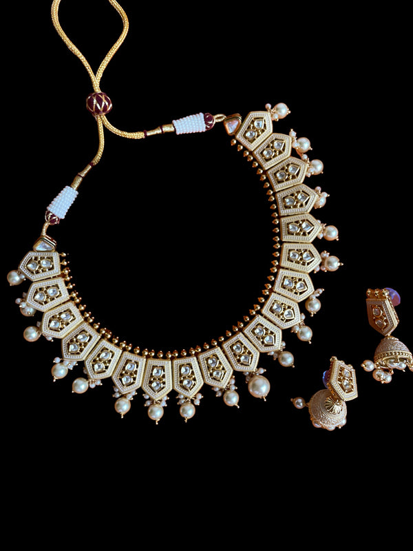 Gargantilla india blanca verde rosa simple, joyería india de dama de honor, joyería de boda paquistaní, gargantilla de oro polki, conjunto nupcial con tikka jhumka