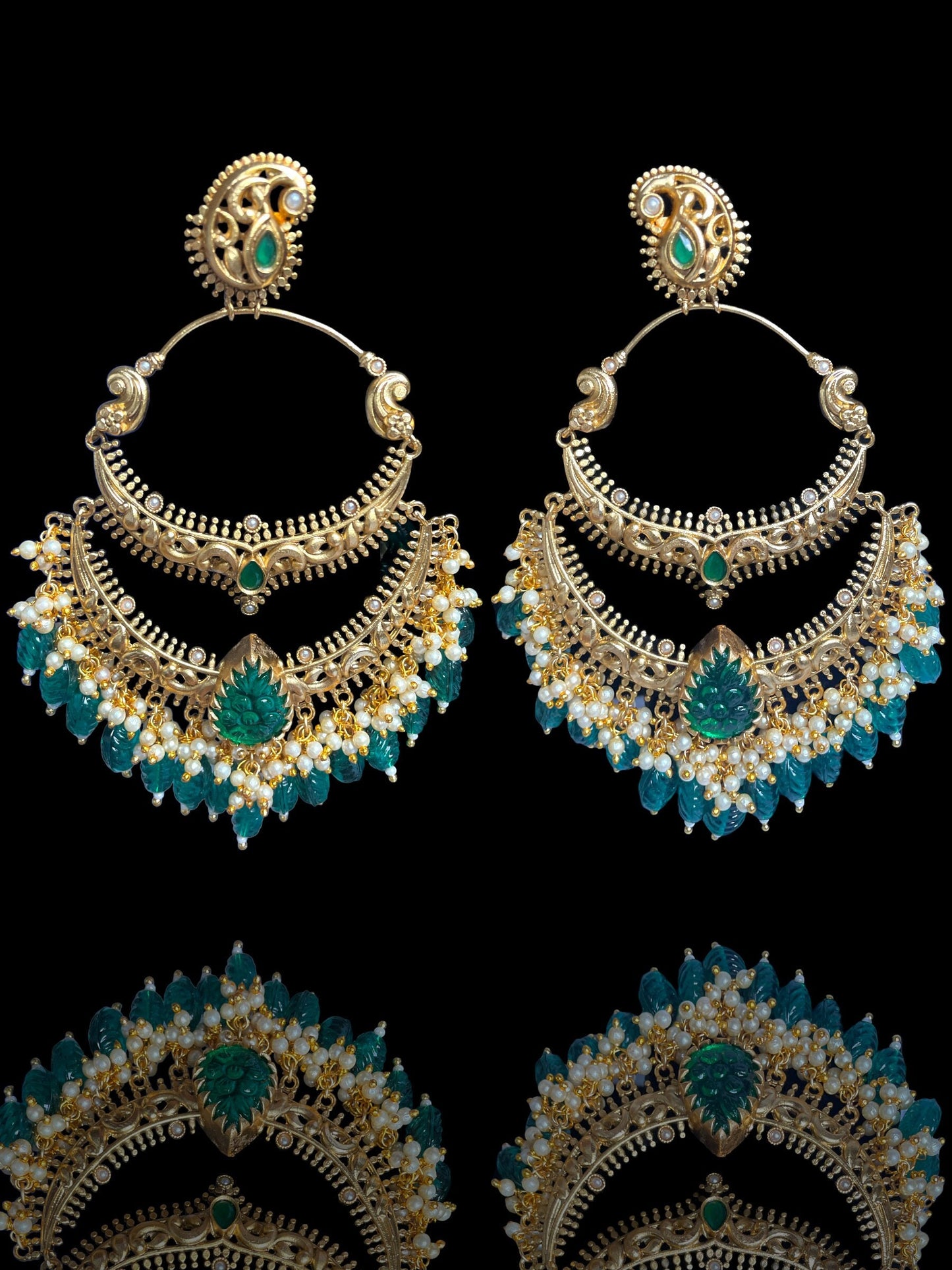 Jhumka de oro de gran tamaño indio/Regalos Diwali para ella/Pendientes de joyería de oro festivo/Pendientes kundan azul rosa verde amarillo/Conjunto de oro tradicional