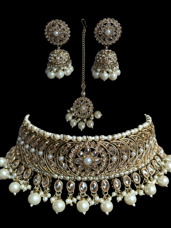 Conjunto nupcial completo indio/boda india Kundan gargantilla multi/Polki collar blanco/joyería de boda paquistaní con tikka/gargantilla de boda punjabi