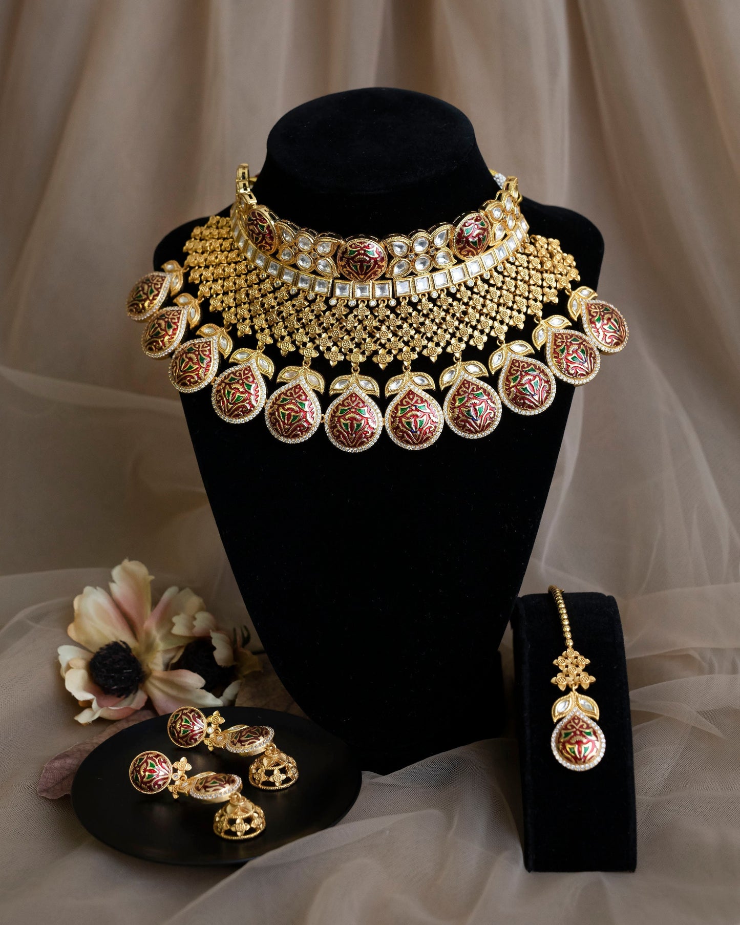 Indian bridal gold maroon set
