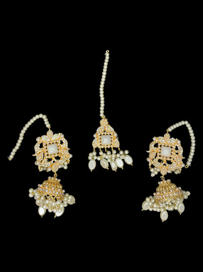 Indian long gold necklace with earrings/nikkah rani haar/pakistani wedding jewelry/gold white pearl Bridal Set reception/traditional walima