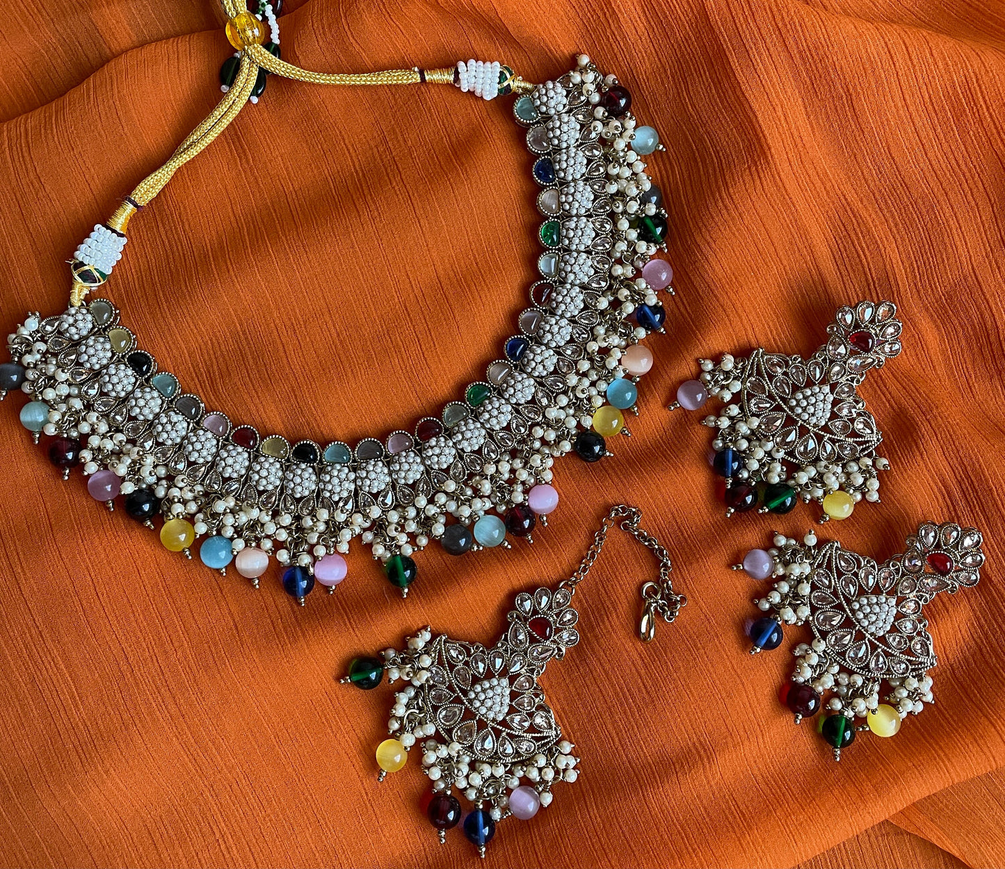 Indian polki set/multi color choker Set with tikka/Nikkah jewelry/Pink Indian choker/Indian green Jewelry/kundan choker/Sabyasachi necklace