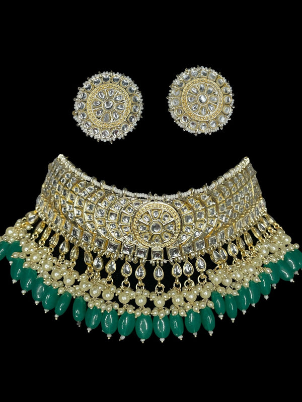Indian Bridal jewelry/gold green red nikkah choker/pakistani wedding necklace/pearl kundan with studs/bollywood antique maroon set green