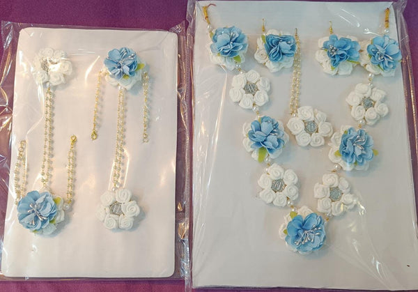 Silk Blue and White Flower Bridal Set