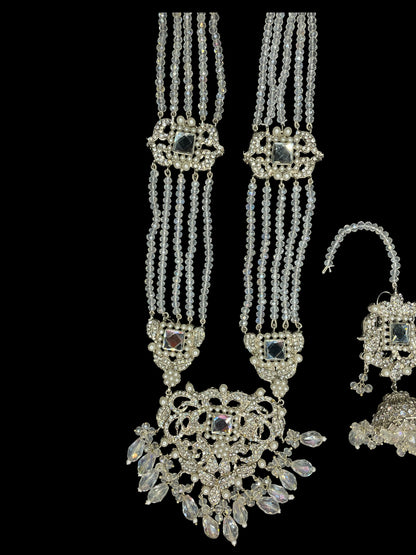Collar de oro largo indio con pendientes/nikkah rani haar/joyería de boda paquistaní/recepción de conjunto nupcial de perla blanca de oro/walima tradicional