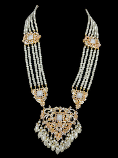 Indian long gold necklace with earrings/nikkah rani haar/pakistani wedding jewelry/gold white pearl Bridal Set reception/traditional walima