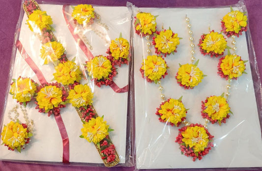 Silk Pink and Yellow Flower Bridal Set  MerakeJewelry