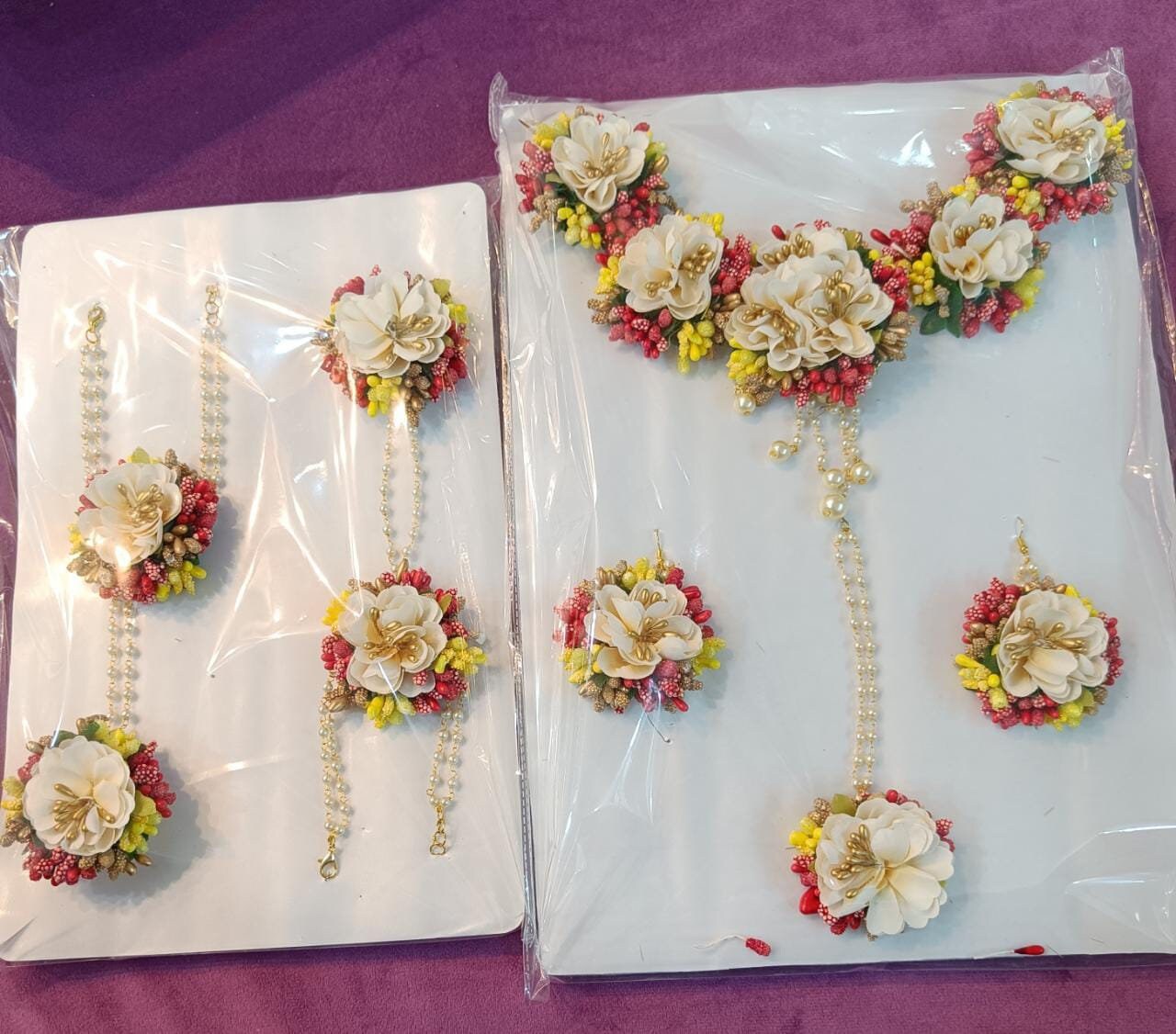 Silk Pink and White Flower Bridal Set