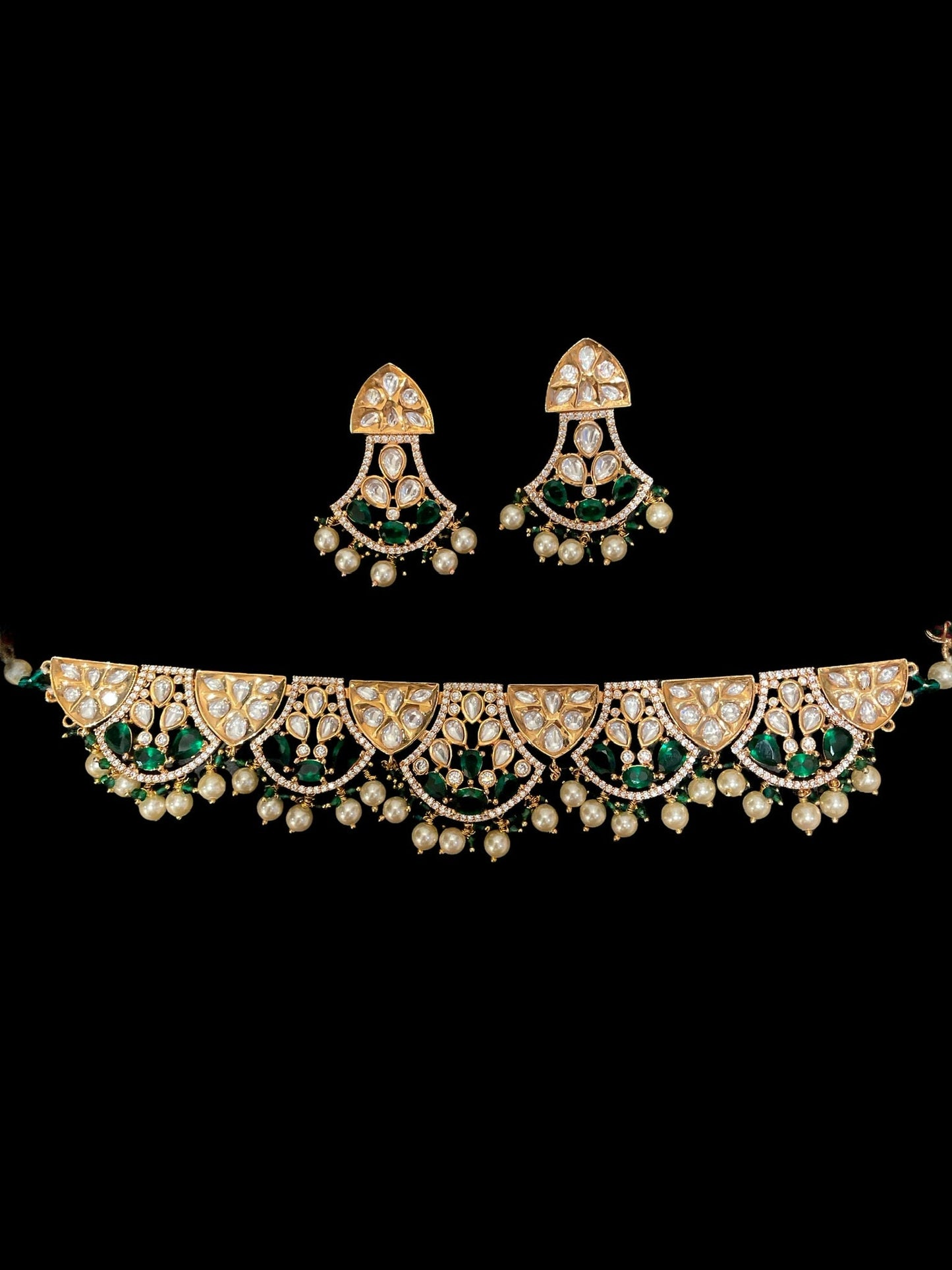 sabyasachi jewelry/uncut polki Necklace/emerald gold Necklace with earrings/Kundan choker modern/Indian Bridal Jewelry/Semi Precious Choker