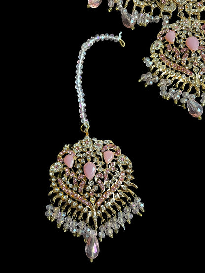 Sabyasachi Bollywood Jewelry/Kundan Jewelry/jadau choker/Indian Bridal Set/pink Indian Jewelry/pakistani nikah passa set/Polki jhumka tikka
