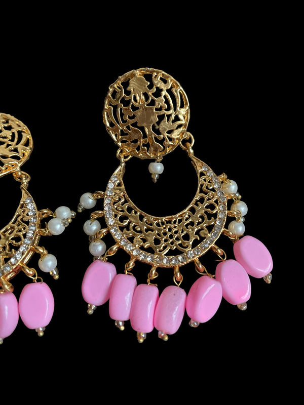 dainty chandbali earring/small pink jhumka/Indian wedding earrings/Pink gold statement earrings/jaipur painted boho/gift for vintage modern