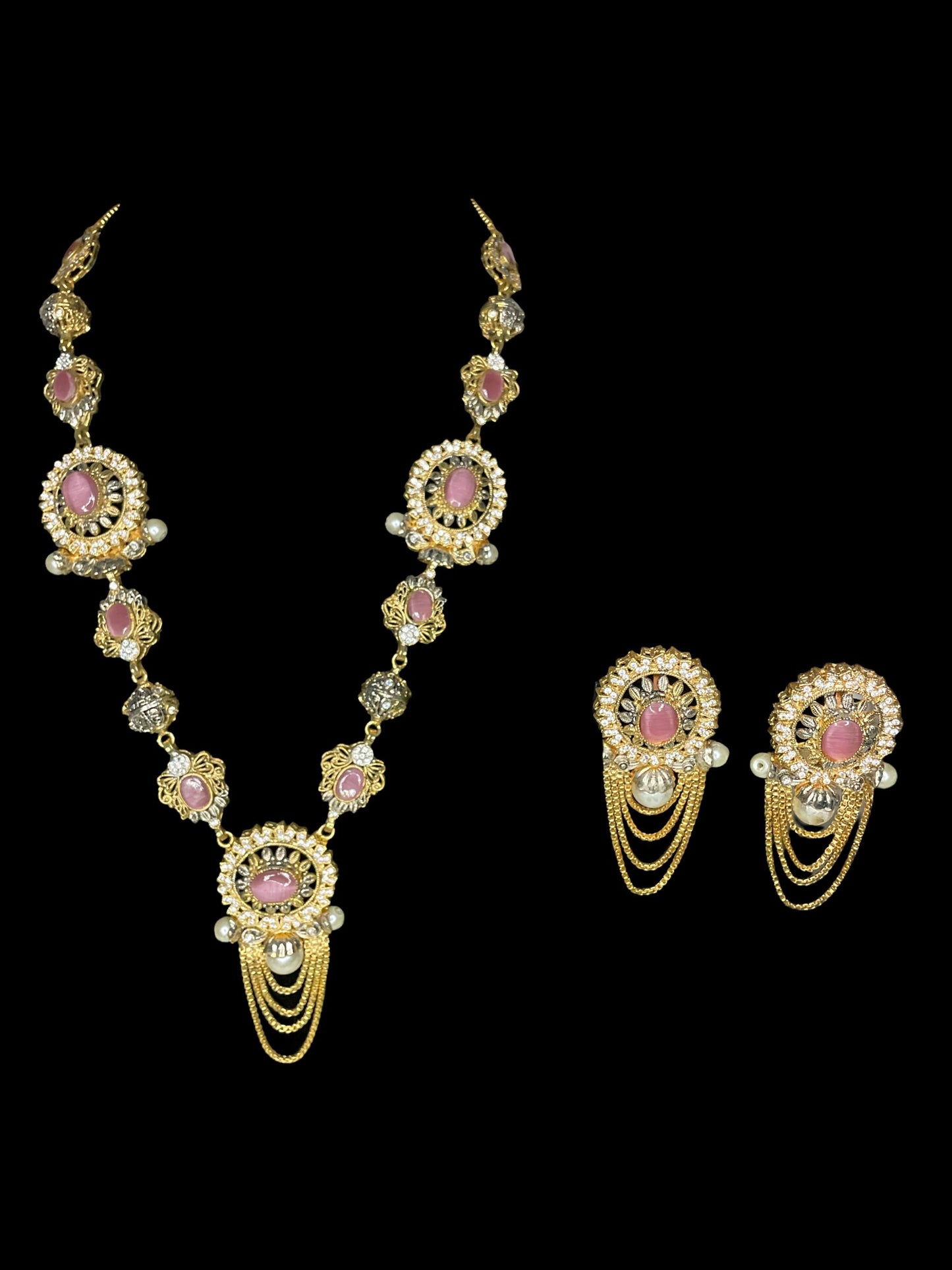 Collar indio largo Rani Haar rubí multi perla/navratan/collar Kundan jadau/joyería nupcial india/conjunto de declaración hyderabadi semipreciosa