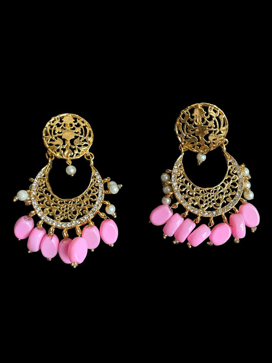 delicado pendiente chandbali/pequeño jhumka rosa/pendientes de boda indios/pendientes de declaración de oro rosa/boho pintado de jaipur/regalo para vintage moderno  MerakeJewelry