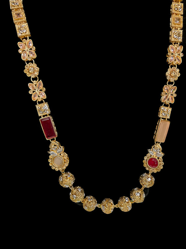Largo Rani Haar rubí multi perla/collar indio nauratan/collar Kundan jadau/joyería nupcial india/conjunto de declaración hyderabadi semipreciosa
