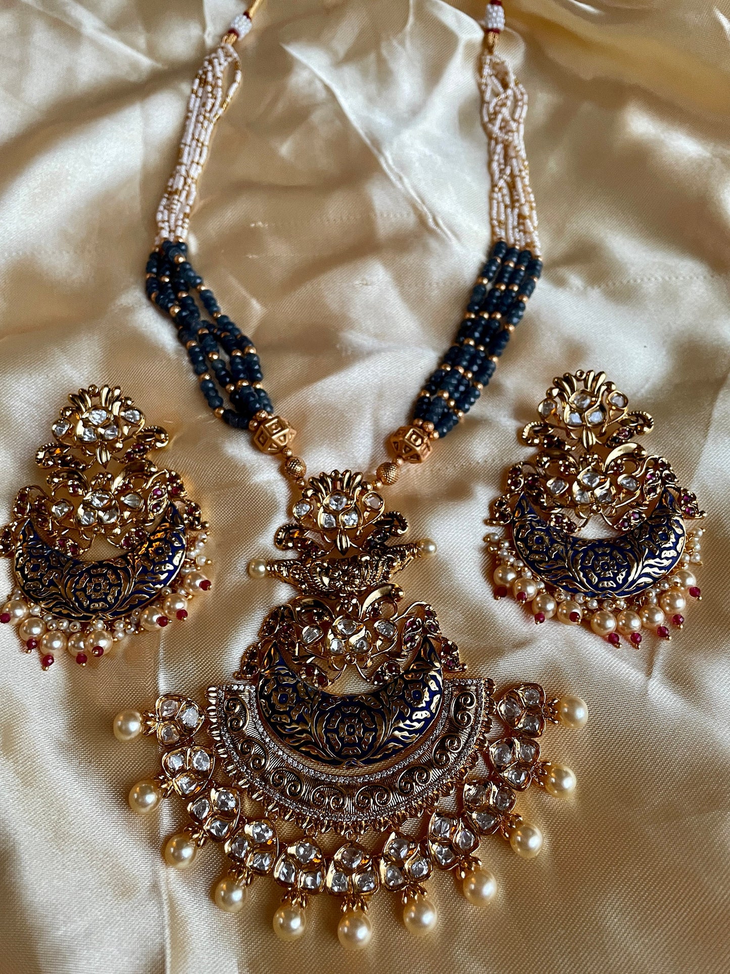 Long Meenakari Kundan Necklace with earrings