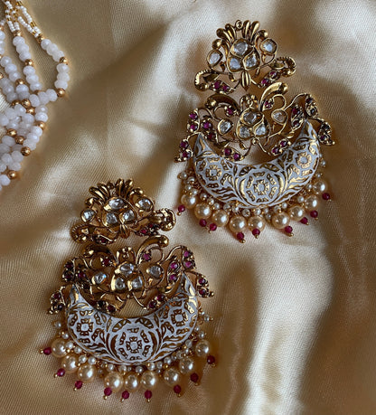 Long Meenakari Kundan Necklace with matching earrings/Blue Gold white Long Set/Light Simple jewelry with jhumka/Kundan polki Jaipur jewelry