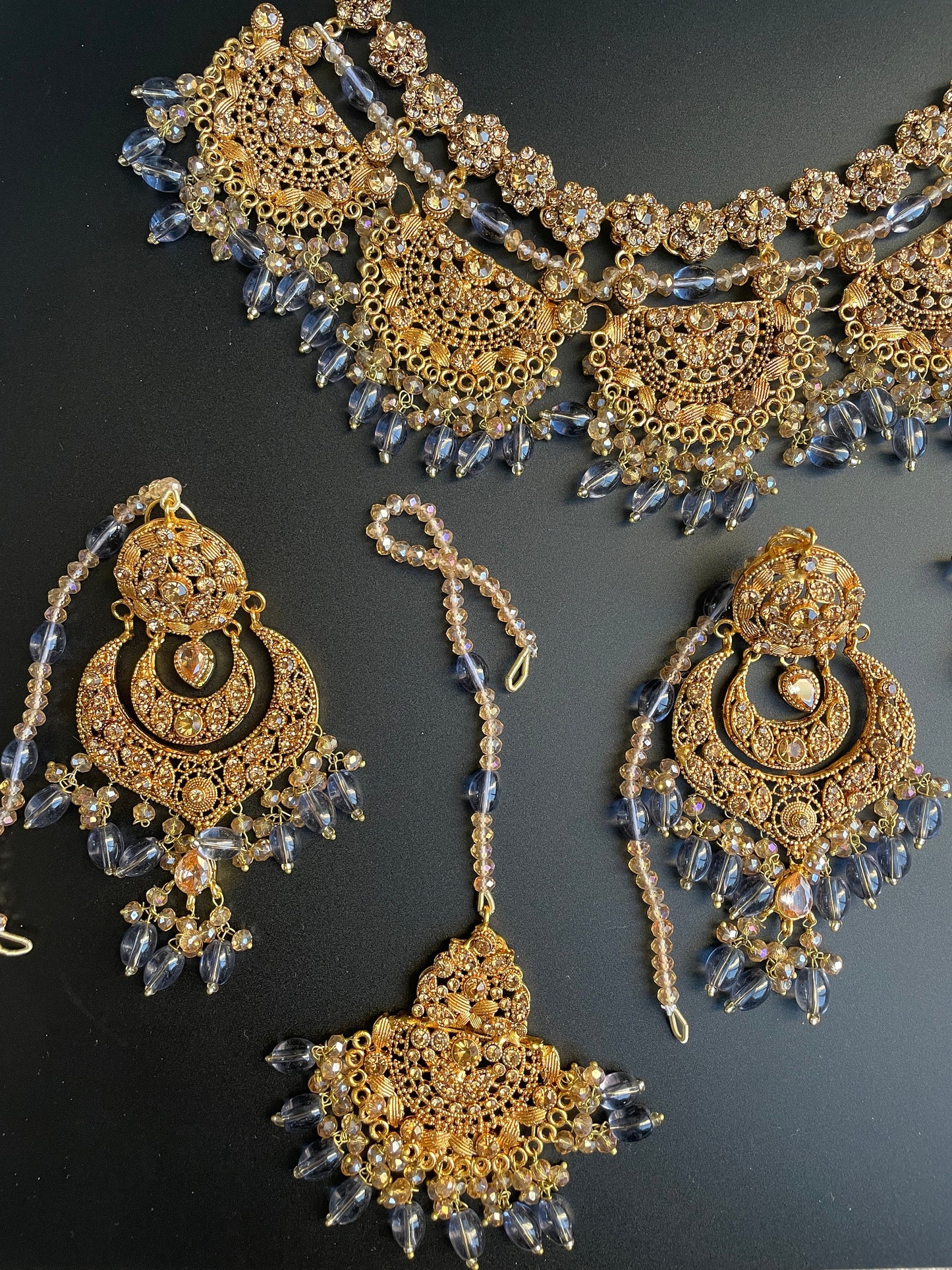 Pakistani bridal set/blue gold Indian necklace/choker with passa/walima necklace/Indian wedding set/Bollywood jewelry/kundan necklace set