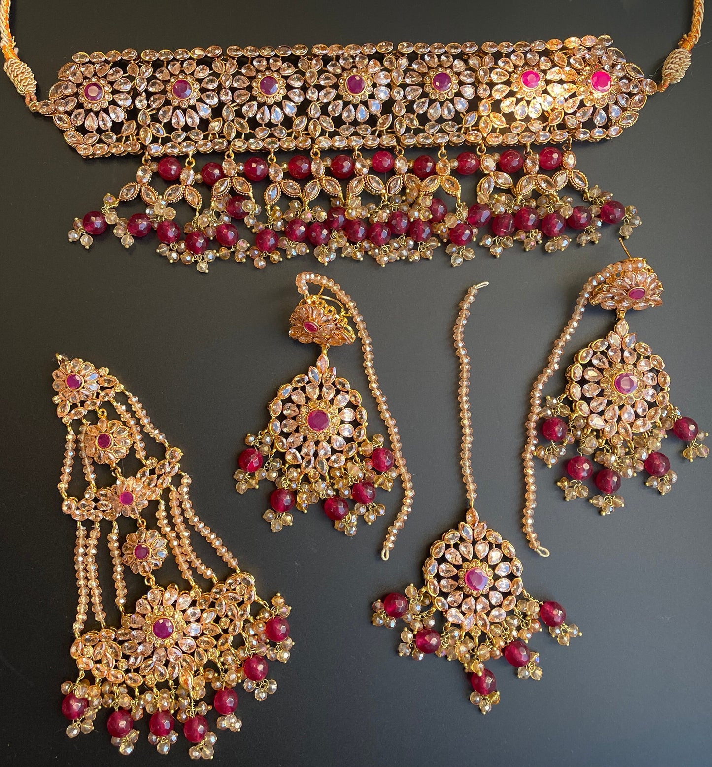 Gargantilla india de oro rojo con Passat/Maroon kundan Set/joyería nikkah paquistaní/gargantilla india rosa/collar de oro perla boda/L/Sabyasachi