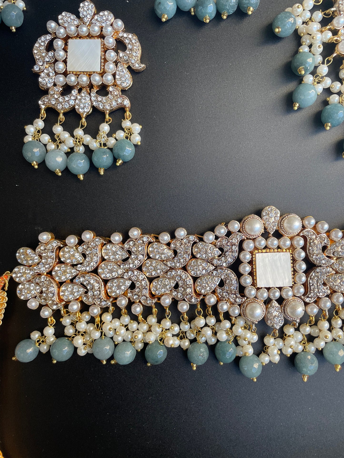 Conjunto azul polvo nupcial indio/kundan blanco plateado/joyería Nikkah/gargantilla paquistaní azul/gargantilla Polki de plata azul/collar Sabyasachi/Passa