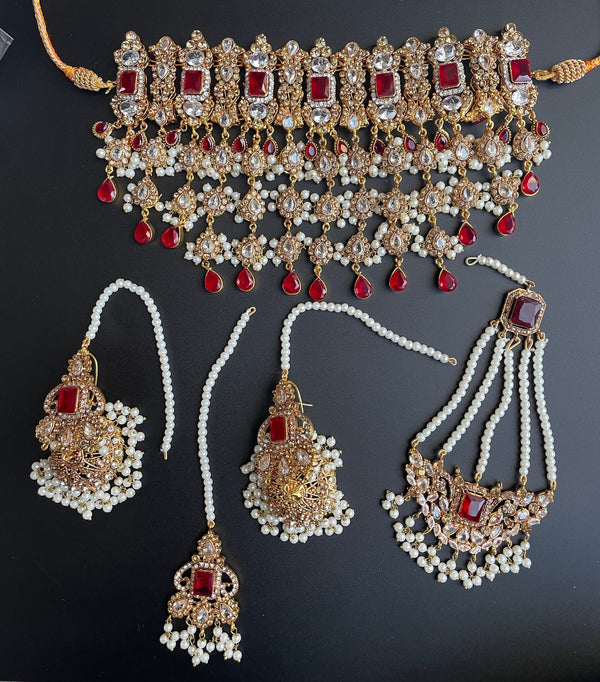 Indian bridal set/Silver kundanb/Nikkah red gold jewellery/Pink Indian Polki Choker/Indian silver Jewelry/Punjabi Jewelry/Sabyasachi set