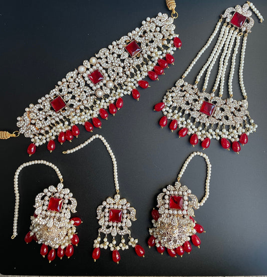 Conjunto nupcial indio/Conjunto kundan de plata/Joyería granate rojo Nikkah/Gargantilla india rosa/Gargantilla Polki con passa jhoomer/Collar Sabyasachi jhumka  MerakeJewelry