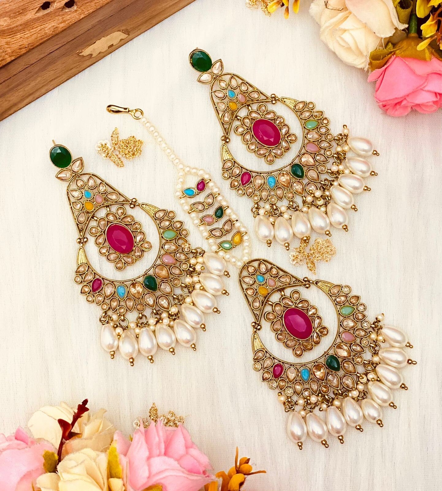 Jhumka and maang deals tikka set