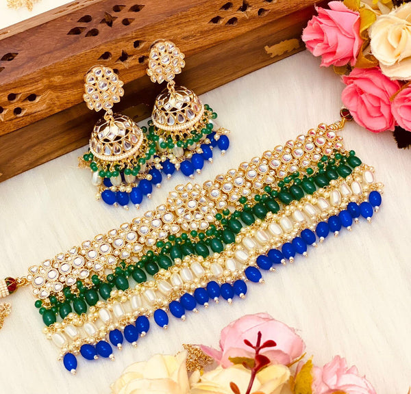 Conjunto de gargantilla de boda india/collar kundan brillante colorido tikka/gargantilla india verde/gargantilla Polki roja/collar Sabyasachi/joyas punjabi