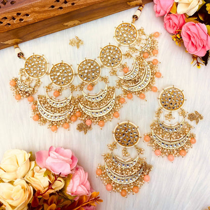 Indian simple beige bridal/gray kundan choker tikka set/Polki Pakistani Necklace/Wedding Semi bridal Jewelry/Sabyasachi necklace chandbali