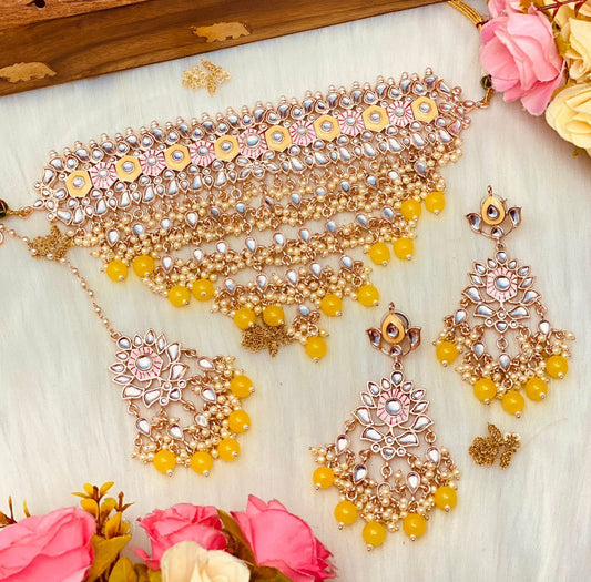 Conjunto nupcial indio/Conjunto kundan de plata/Joyería Nikah/Gargantilla india rosa/Gargantilla Polki/Joyería de plata india/Gargantilla Valima/Collar Sabyasachi  MerakeJewelry