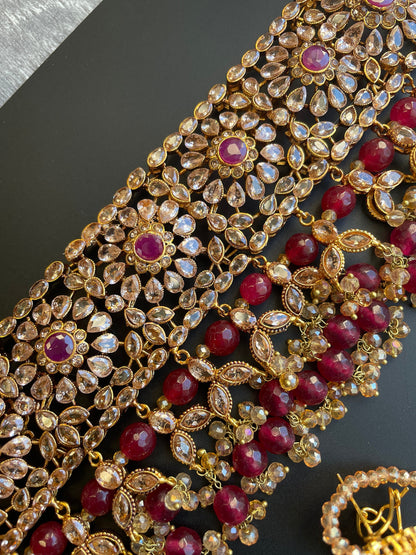 Gargantilla india de oro rojo con Passat/Maroon kundan Set/joyería nikkah paquistaní/gargantilla india rosa/collar de oro perla boda/L/Sabyasachi