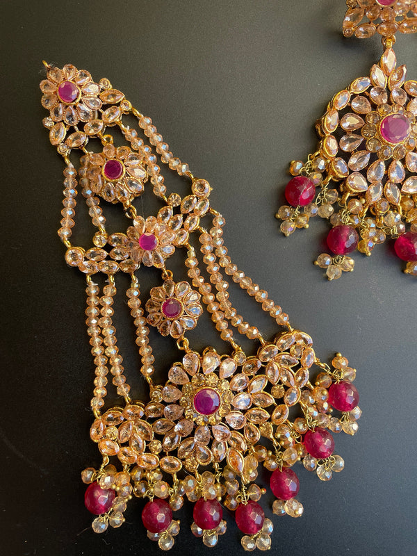 Gargantilla india de oro rojo con Passat/Maroon kundan Set/joyería nikkah paquistaní/gargantilla india rosa/collar de oro perla boda/L/Sabyasachi