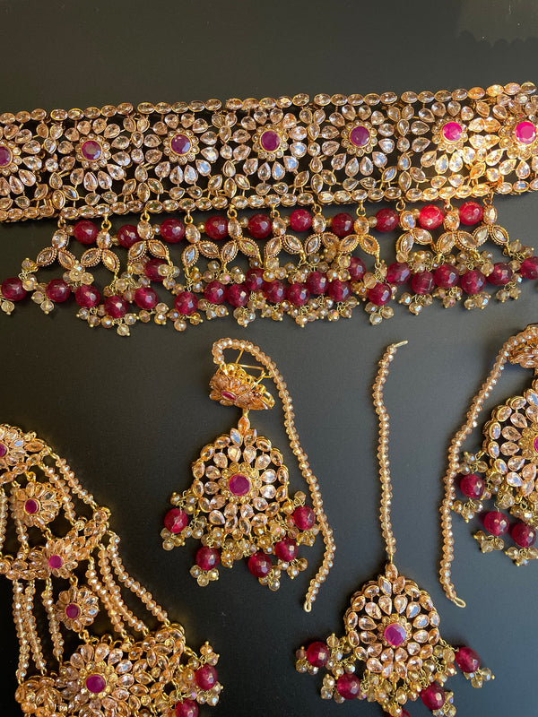 Gargantilla india de oro rojo con Passat/Maroon kundan Set/joyería nikkah paquistaní/gargantilla india rosa/collar de oro perla boda/L/Sabyasachi