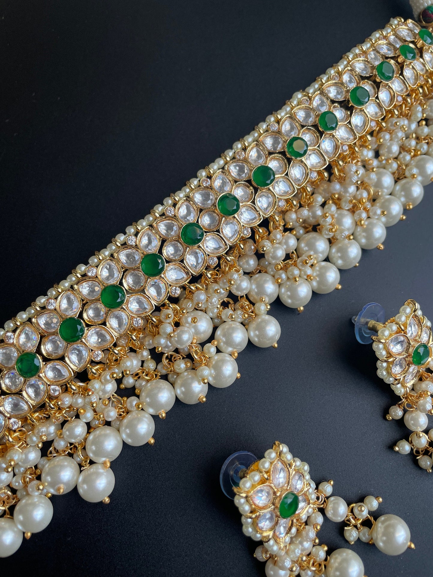 Indian Pearl Kundan Choker with small jhumka/Pakistani Jewelry Necklace/Nikkah Choker/Punjabi Jewelry/Mint Gold Uncut Polki Choker/Pink