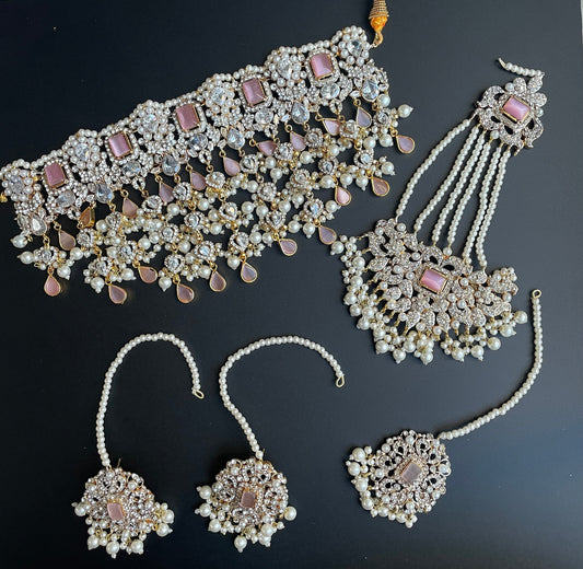 Conjunto nupcial indio/kundanb de plata/joyería de oro rojo Nikkah/gargantilla Polki india rosa/joyería de plata india/joyería Punjabi/conjunto Sabyasachi  MerakeJewelry