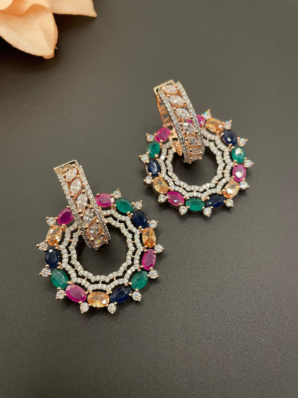 Multi Color small round bali earring/Pink Silver Jhumka/Indian modern earrings/Small dainty emerald earring/cz circle diamond chandbali
