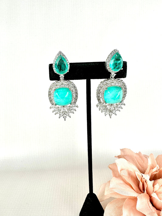 Royal blue and silver moissanite doublet stone drop earrings for Indian bridal reception  MerakeJewelry