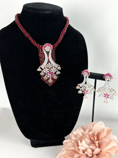 Ruby diamond choker/hydro beads red choker with ad jhumka/indian bridal choker set/red diamond choker necklace earrings/Pendant Necklace set