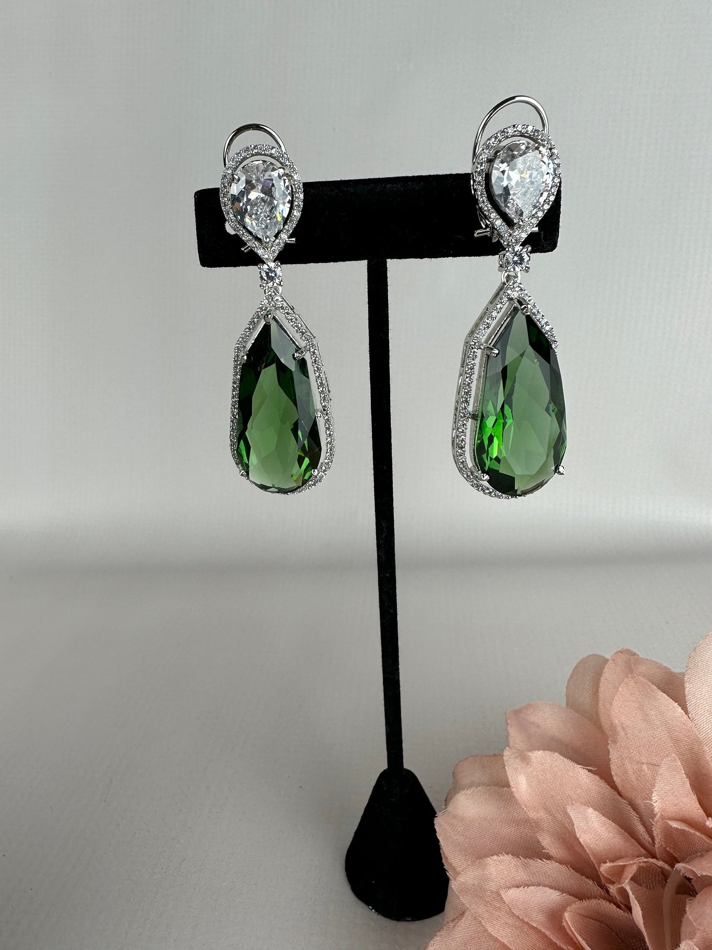 Emerald Silver Earrings