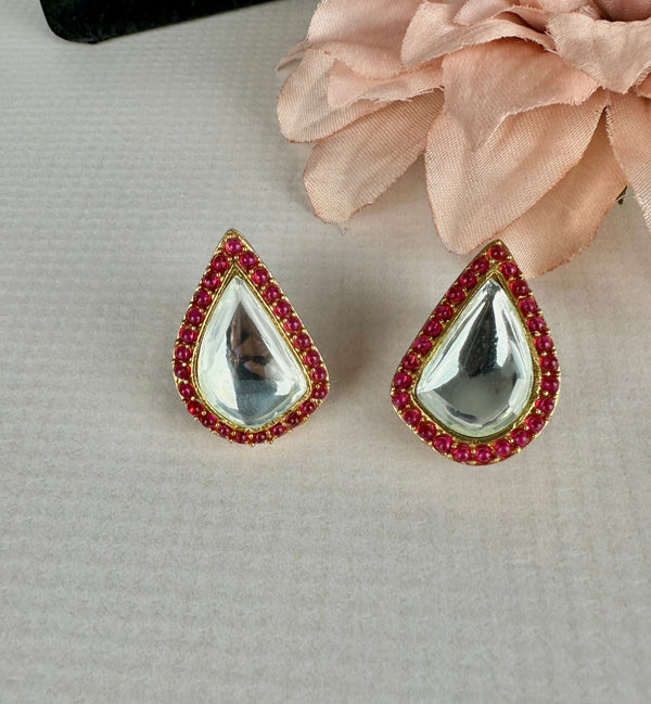 Moissanite Kundan Studs/small dainty polki studs/modern ruby studs/gifts for her/vintage stud earrings/Polki Kundan Stud/Diamond Ruby Stud