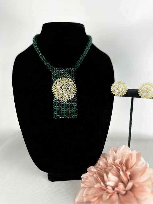 Emerald Hydro beads necklace with gold studs  MerakeJewelry